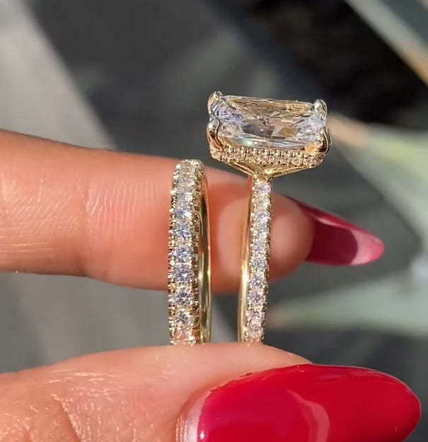 Radiant Cut Wedding Ring Set-Sterling Silver-lornajewelry