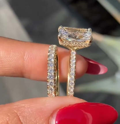 Radiant Cut Wedding Ring Set-Sterling Silver-lornajewelry