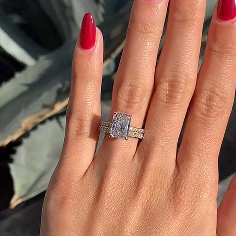 Radiant Cut Wedding Ring Set-Sterling Silver-lornajewelry