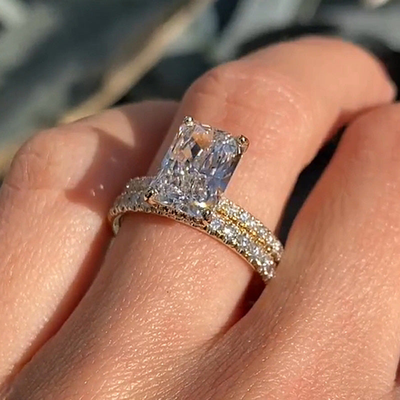 Radiant Cut Wedding Ring Set-Sterling Silver-lornajewelry