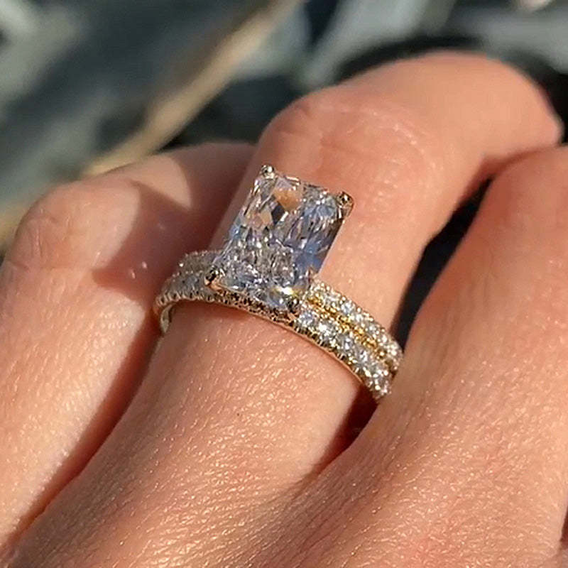 Radiant Cut Wedding Ring Set-Sterling Silver-lornajewelry