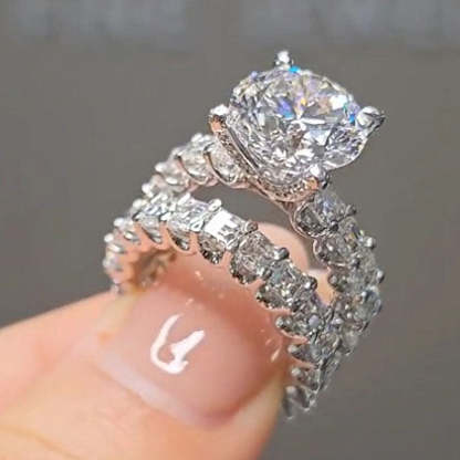 Luxury Round Cut Wedding Ring Set-Sterling Silver-lornajewelry