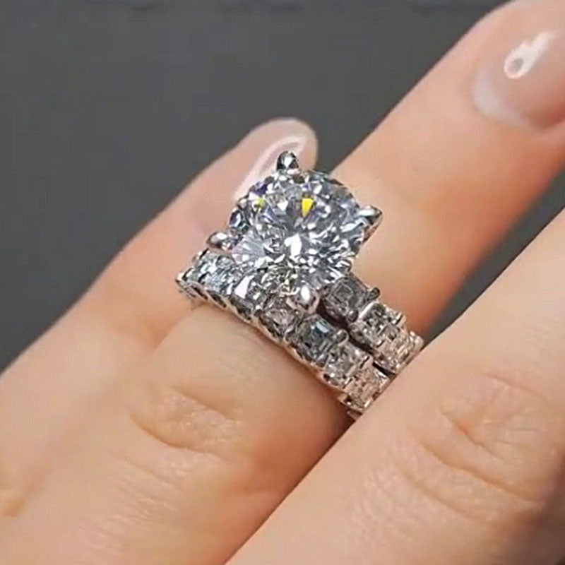 Luxury Round Cut Wedding Ring Set-Sterling Silver-lornajewelry