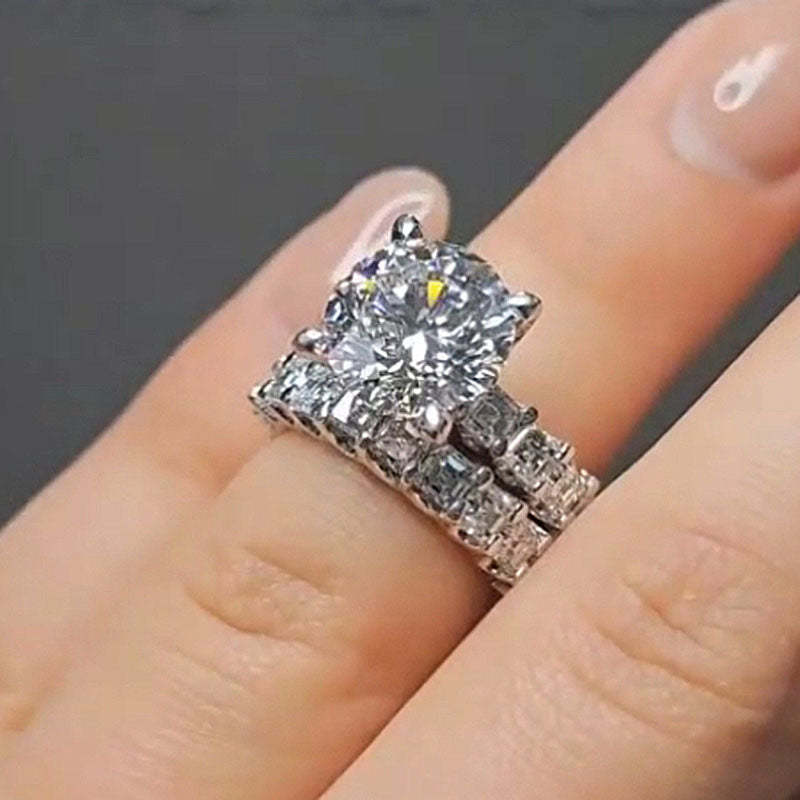 Luxury Round Cut Wedding Ring Set-Sterling Silver-lornajewelry