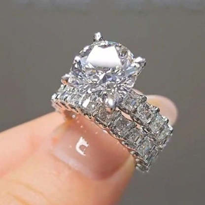 Luxury Round Cut Wedding Ring Set-Sterling Silver-lornajewelry
