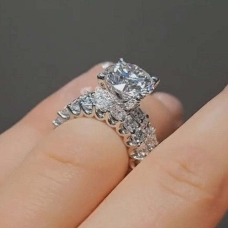 Luxury Round Cut Wedding Ring Set-Sterling Silver-lornajewelry