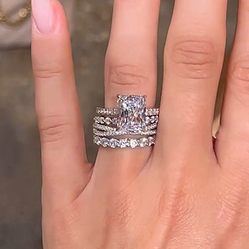 Excellent Crushed Ice Radiant Cut 4PC Wedding Ring Set-Sterling Silver-lornajewelry