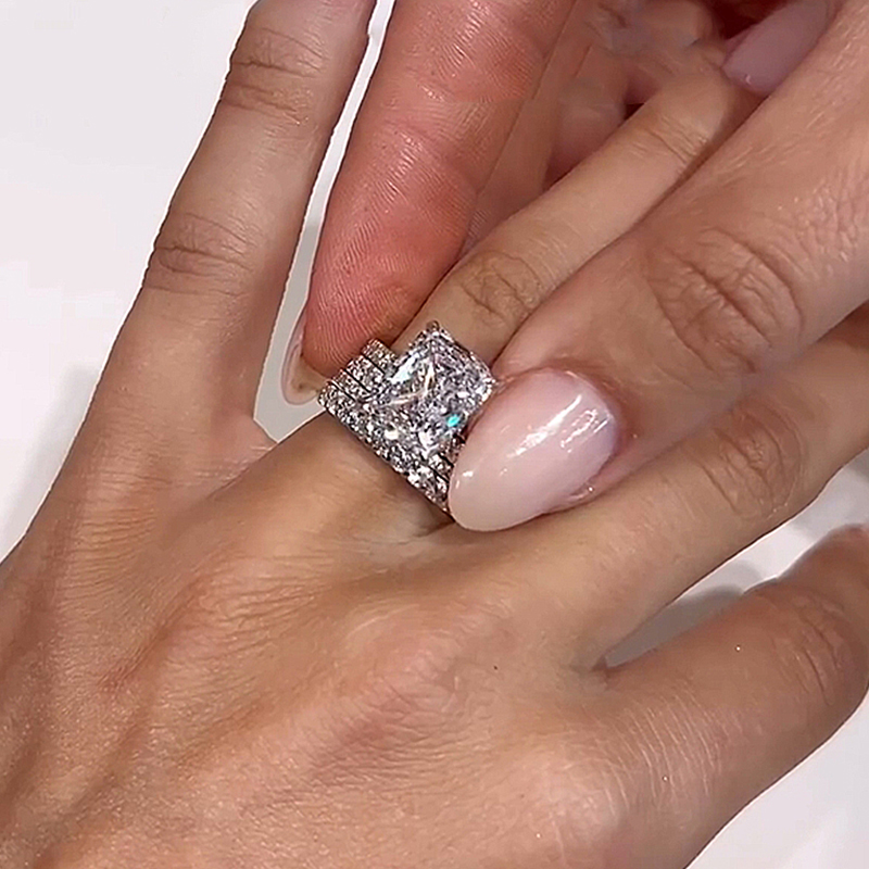 Honorable Crushed Ice Radiant Cut 4PC Wedding Ring Set-Sterling Silver-lornajewelry