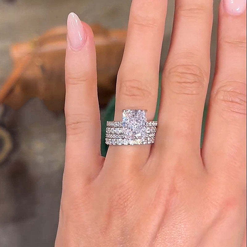 Honorable Crushed Ice Radiant Cut 4PC Wedding Ring Set-Sterling Silver-lornajewelry