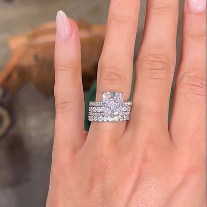 Honorable Crushed Ice Radiant Cut 4PC Wedding Ring Set-Sterling Silver-lornajewelry