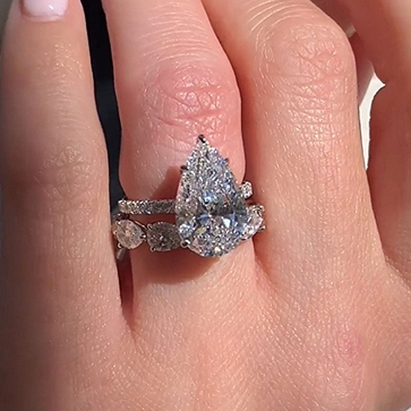 Excellent Pear Cut Wedding Set-Sterling Silver-lornajewelry