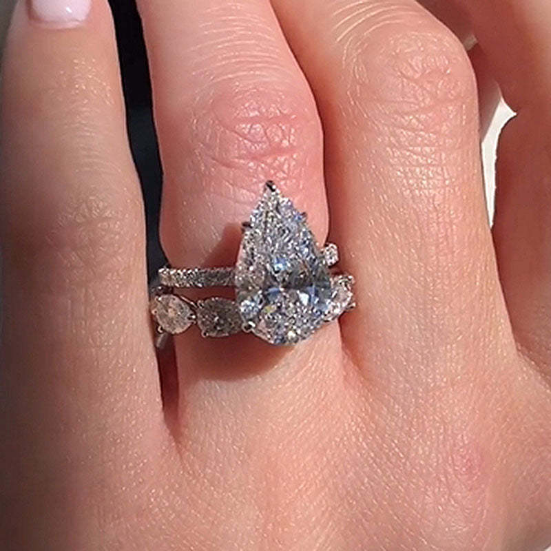 Excellent Pear Cut Wedding Set-Sterling Silver-lornajewelry