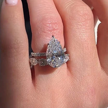 Excellent Pear Cut Wedding Set-Sterling Silver-lornajewelry