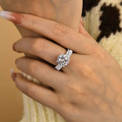 Noble Round Cut Wedding Ring Set-Sterling Silver-lornajewelry