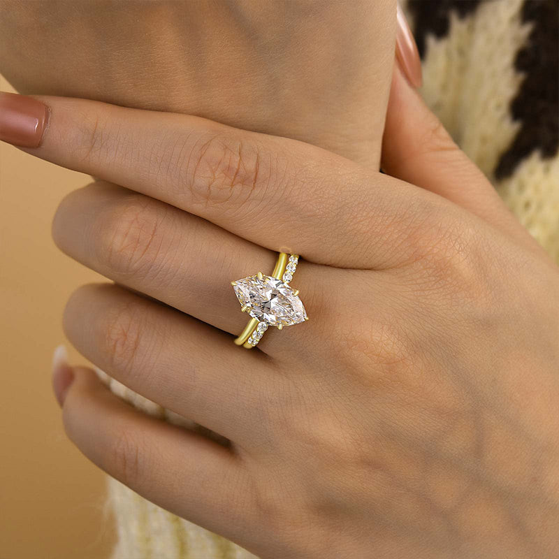 Special Marquise Cut Open Wedding Ring Set-Sterling Silver-lornajewelry