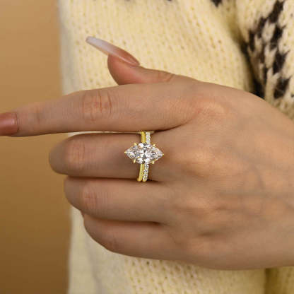 Special Marquise Cut Open Wedding Ring Set-Sterling Silver-lornajewelry