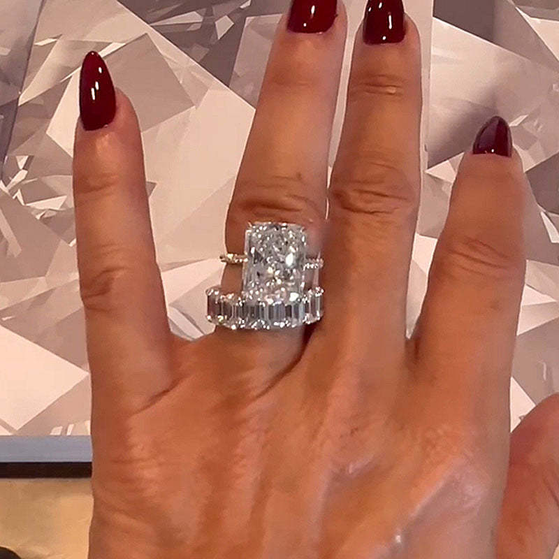 Luxury Radiant Cut Wedding Ring Set-Sterling Silver-lornajewelry