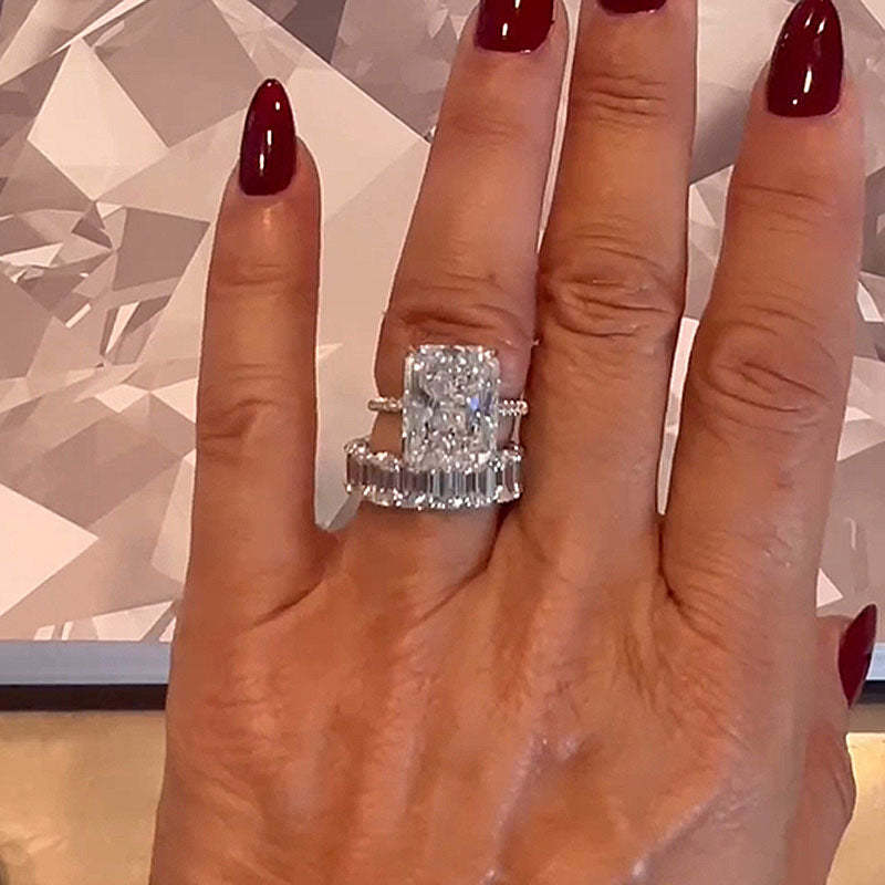 Luxury Radiant Cut Wedding Ring Set-Sterling Silver-lornajewelry