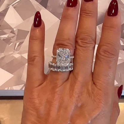 Luxury Radiant Cut Wedding Ring Set-Sterling Silver-lornajewelry