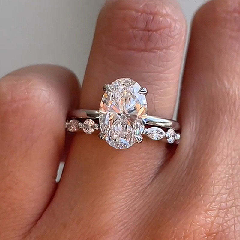 Timeless Oval Cut Wedding Ring Set For Women-Sterling Silver-lornajewelry