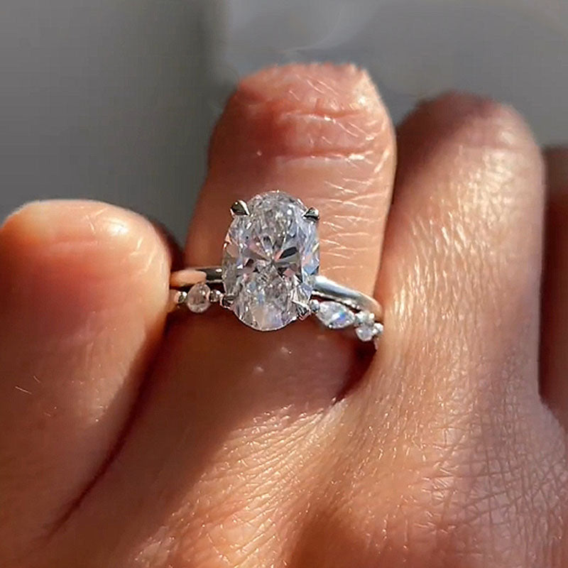 Timeless Oval Cut Wedding Ring Set For Women-Sterling Silver-lornajewelry