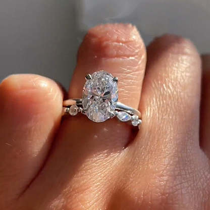 Timeless Oval Cut Wedding Ring Set For Women-Sterling Silver-lornajewelry