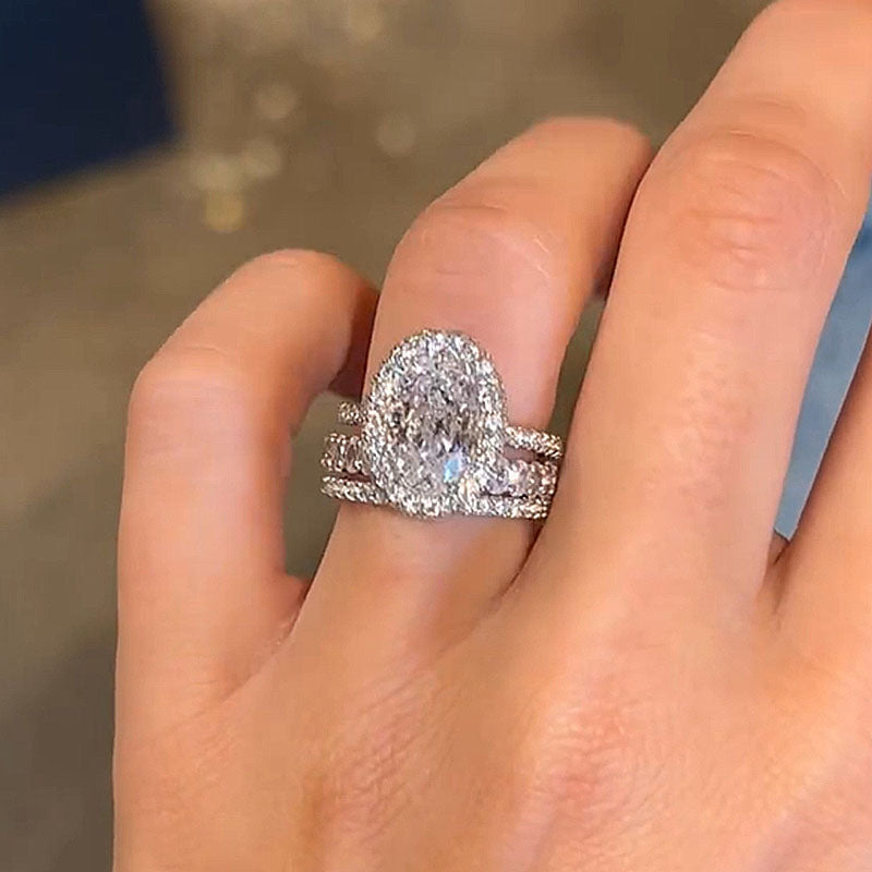 Exclusive Halo Oval Cut 3PC Wedding Set-Sterling Silver-lornajewelry