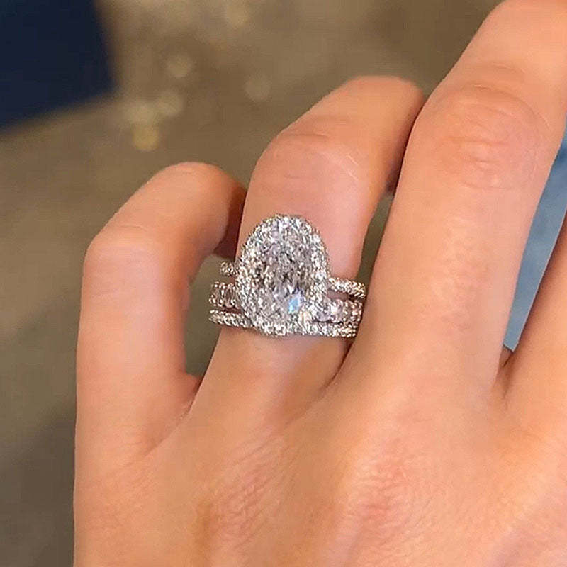 Exclusive Halo Oval Cut 3PC Wedding Set-Sterling Silver-lornajewelry