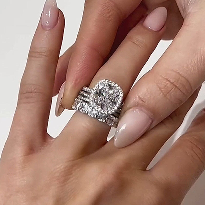 Glamorous Halo Cushion Cut 3PC Wedding Set-Sterling Silver-lornajewelry