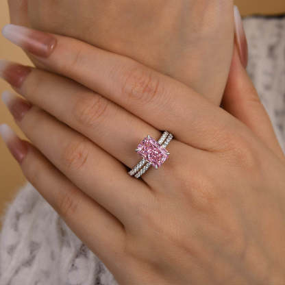 Pink Stone Crushed Ice Radiant Cut Wedding Set-Sterling Silver-lornajewelry