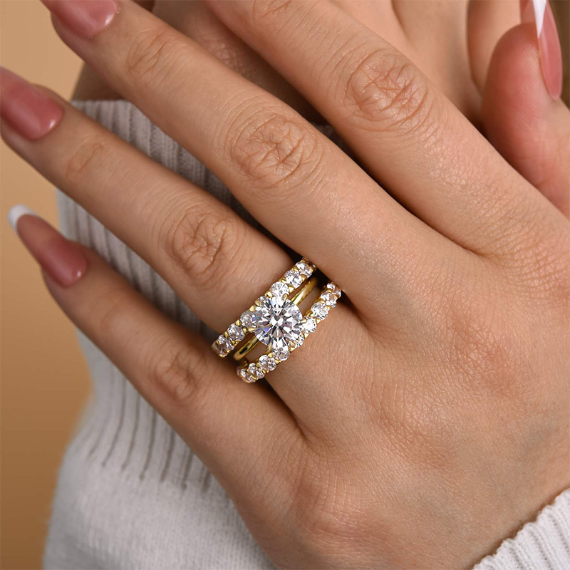 Classic Round Cut 3-Pieces Wedding Set In Sterling Silver-Sterling Silver-lornajewelry