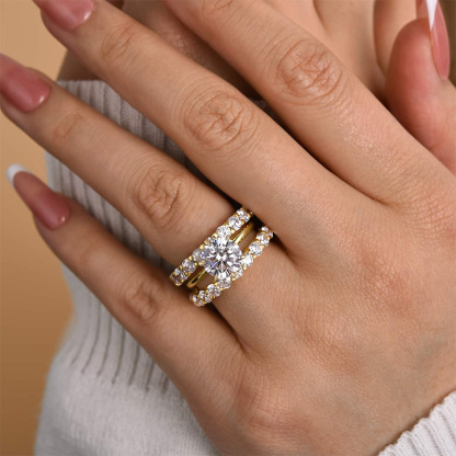 Classic Round Cut 3-Pieces Wedding Set In Sterling Silver-Sterling Silver-lornajewelry