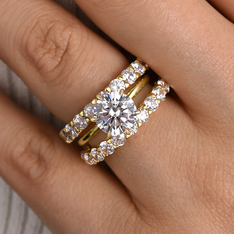 Classic Round Cut 3-Pieces Wedding Set In Sterling Silver-Sterling Silver-lornajewelry