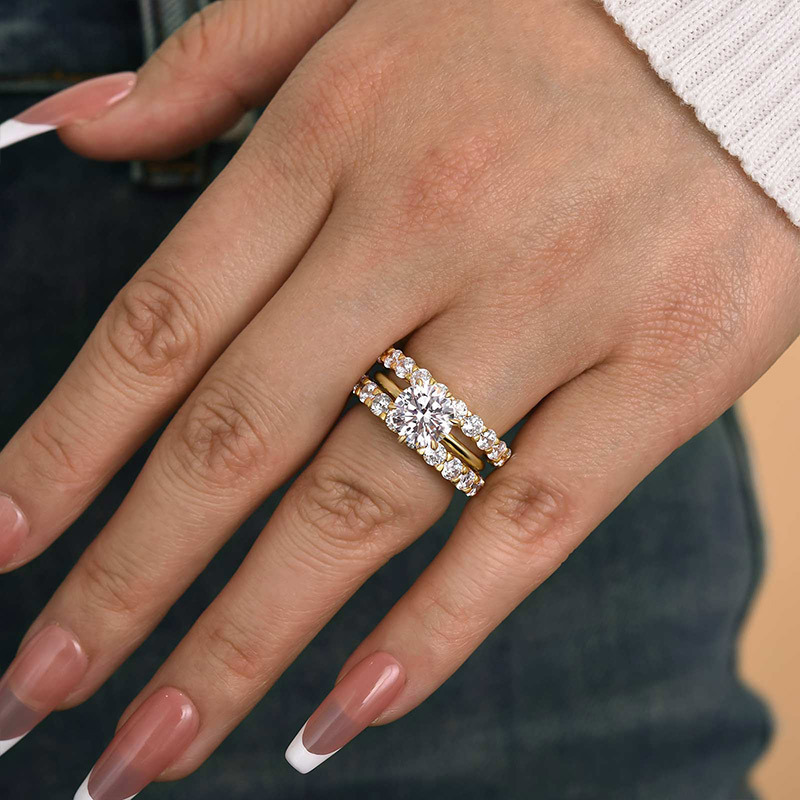 Classic Round Cut 3-Pieces Wedding Set In Sterling Silver-Sterling Silver-lornajewelry