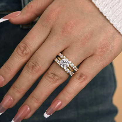 Classic Round Cut 3-Pieces Wedding Set In Sterling Silver-Sterling Silver-lornajewelry