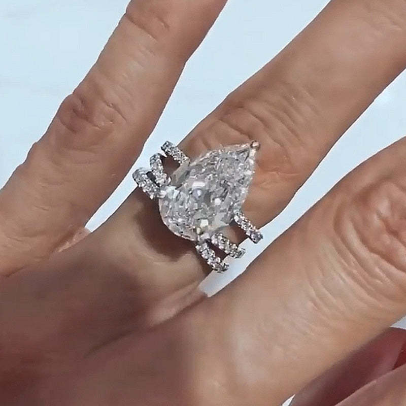 Excellent Crushed Ice Pear Cut Wedding set-Sterling Silver-lornajewelry