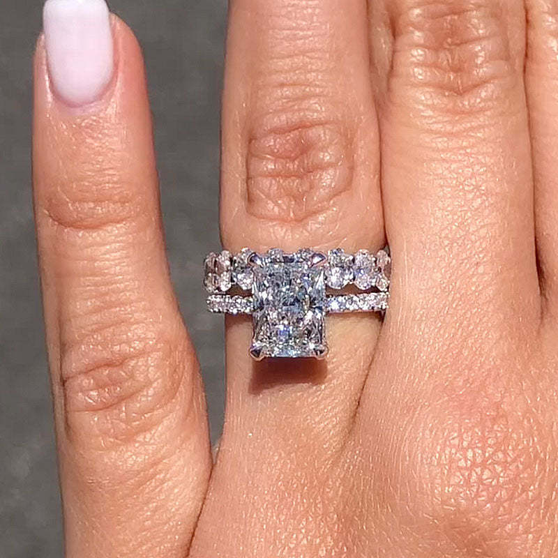 Fashion Radiant Cut Wedding Ring Set-Sterling Silver-lornajewelry