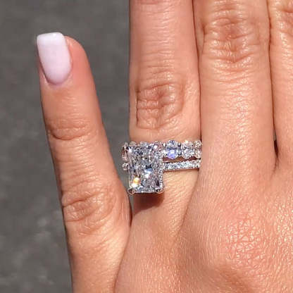 Fashion Radiant Cut Wedding Ring Set-Sterling Silver-lornajewelry