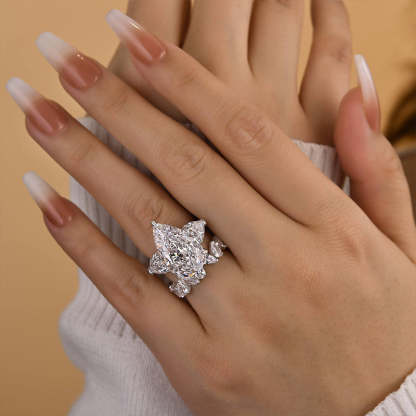 Luxury Pear Cut Three Stone Wedding Set-Sterling Silver-lornajewelry