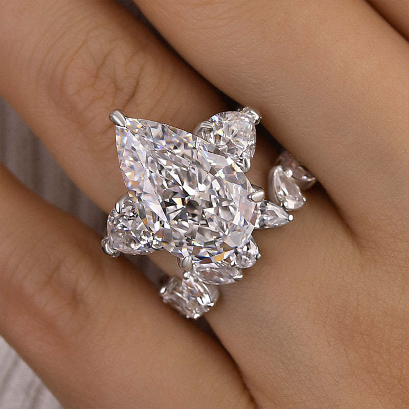 Luxury Pear Cut Three Stone Wedding Set-Sterling Silver-lornajewelry