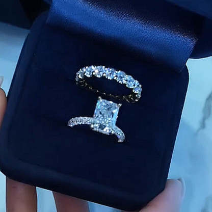 Noble Elongated Radiant Cut Wedding Ring Set-Sterling Silver-lornajewelry