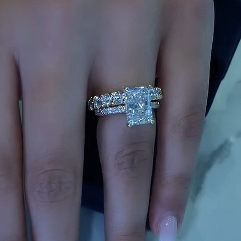 Noble Elongated Radiant Cut Wedding Ring Set-Sterling Silver-lornajewelry