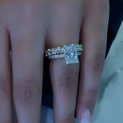 Noble Elongated Radiant Cut Wedding Ring Set-Sterling Silver-lornajewelry