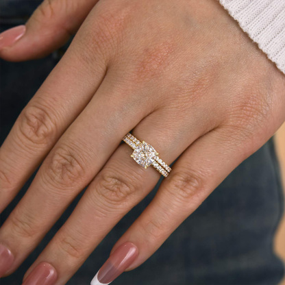 Excellent Cushion Cut Wedding Ring Set For Women In Sterling Silver-Sterling Silver-lornajewelry