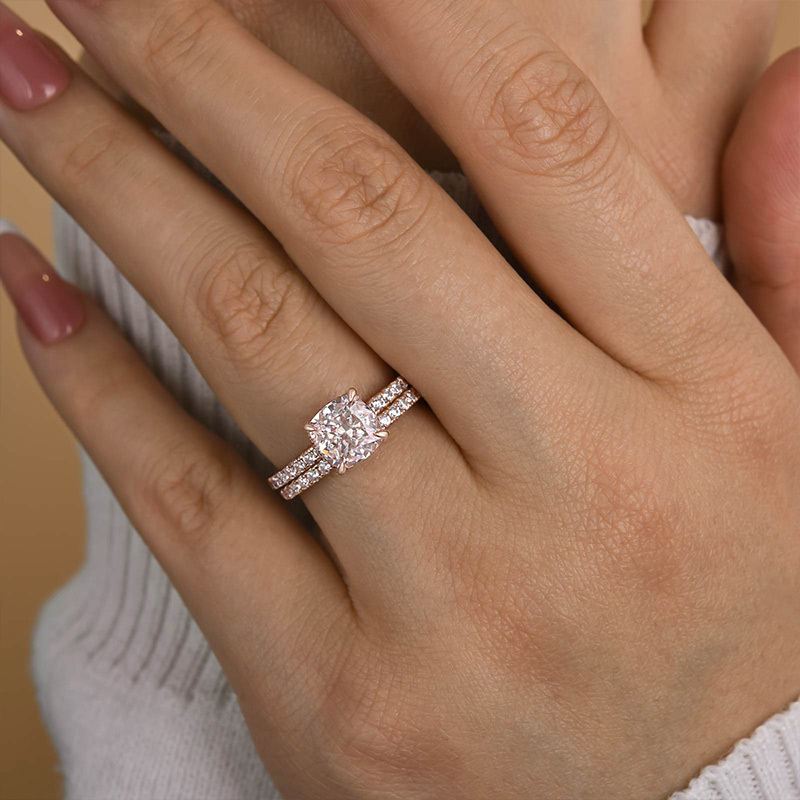 Excellent Cushion Cut Wedding Ring Set For Women In Sterling Silver-Sterling Silver-lornajewelry