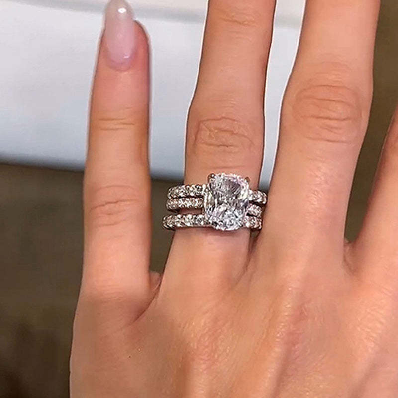 Elegant Cushion Cut 3PC Wedding Set For Women-Sterling Silver-lornajewelry