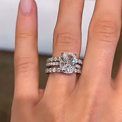 Elegant Cushion Cut 3PC Wedding Set For Women-Sterling Silver-lornajewelry