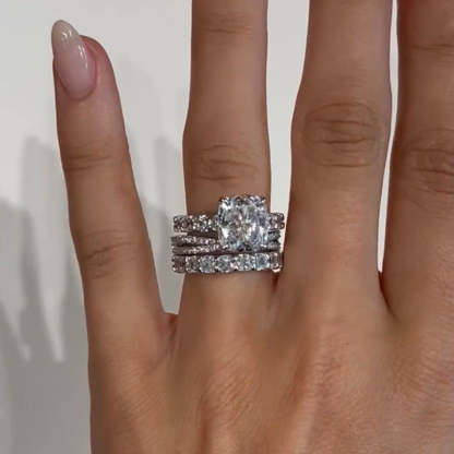 Noble Crushed Ice Cushion Cut 3PC Ring Set For Women-Sterling Silver-lornajewelry