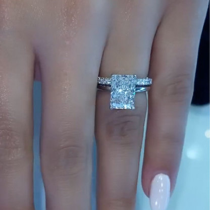 Classic Radiant Cut  Wedding Ring Set-Sterling Silver-lornajewelry