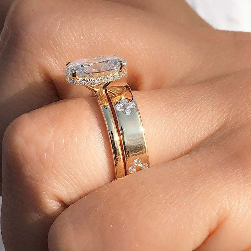 Noble Oval Cut Wedding Ring Set For Women-Sterling Silver-lornajewelry